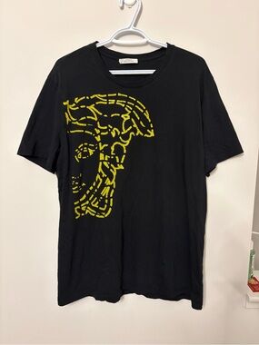 Versace Medusa Black Graphic T-Shirt with Yellow Face Print